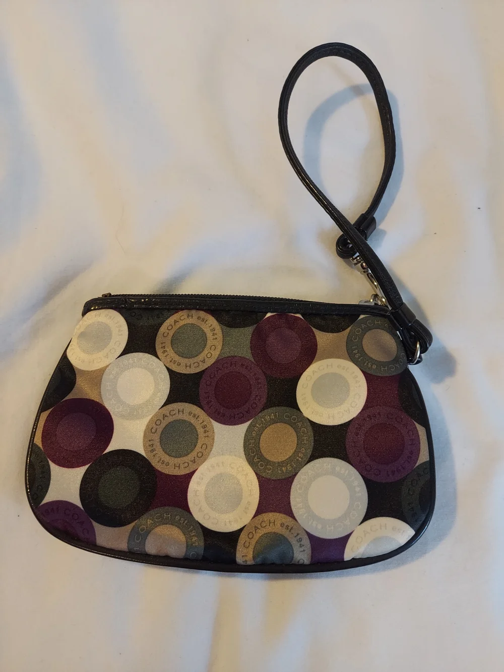 Coach Vintage Signature Optic Dot Circle Satin Wristlet - Purple/Gray Y2K